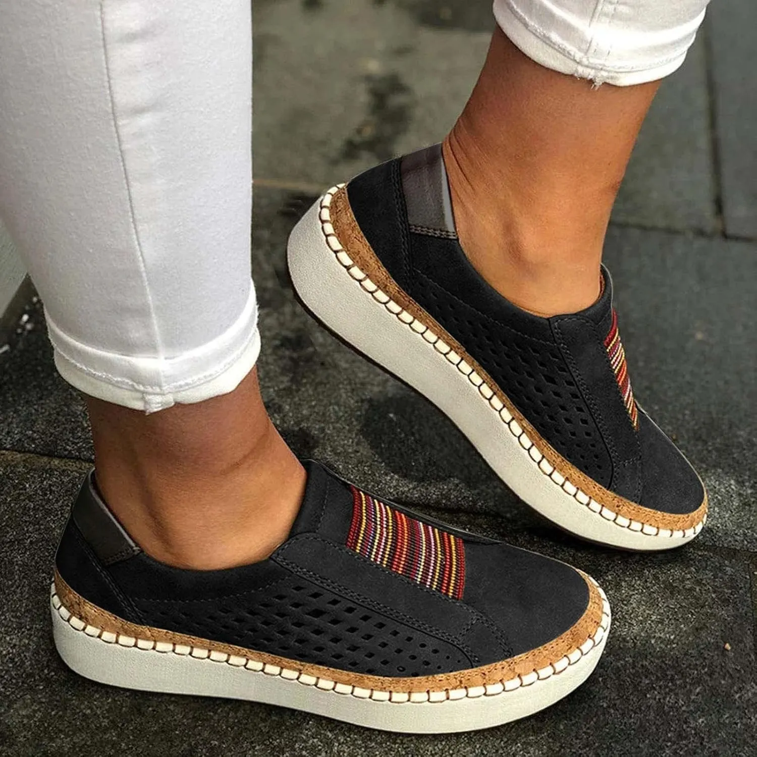 Ladmiple Sneakers For Women Slip On Wide Width Canvas Shoes Fashion Dressy Casual Summer Low Top Walking Flats Loafers