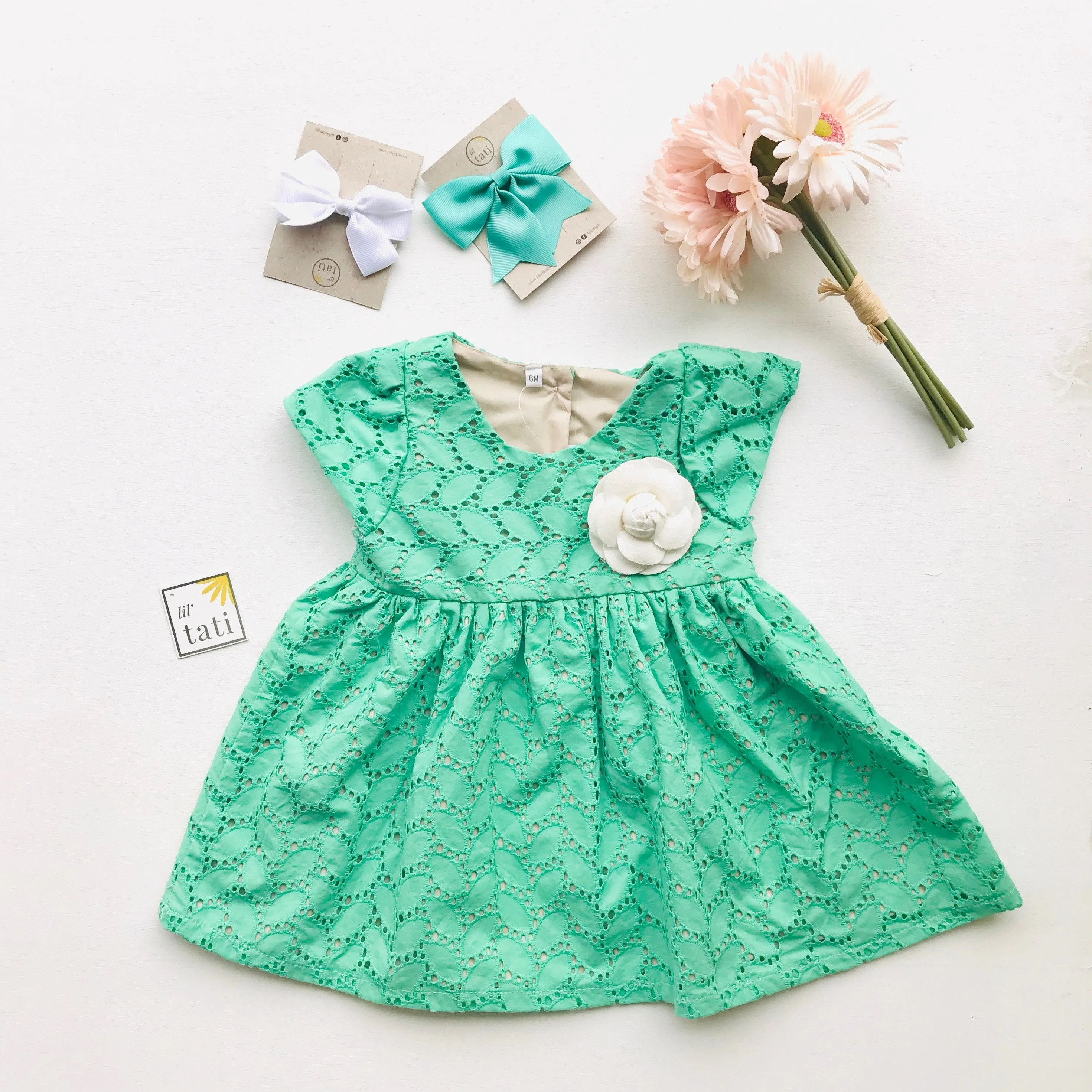 Lotus Dress in Jade Leaves Eyelet