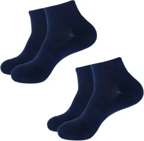 Mens Combed Cotton Cushioned Athletic Running Ankle Quarter Socks (2 Pack) /w Arch Compression
