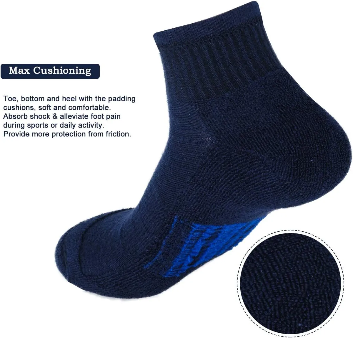 Mens Combed Cotton Cushioned Athletic Running Ankle Quarter Socks (2 Pack) /w Arch Compression