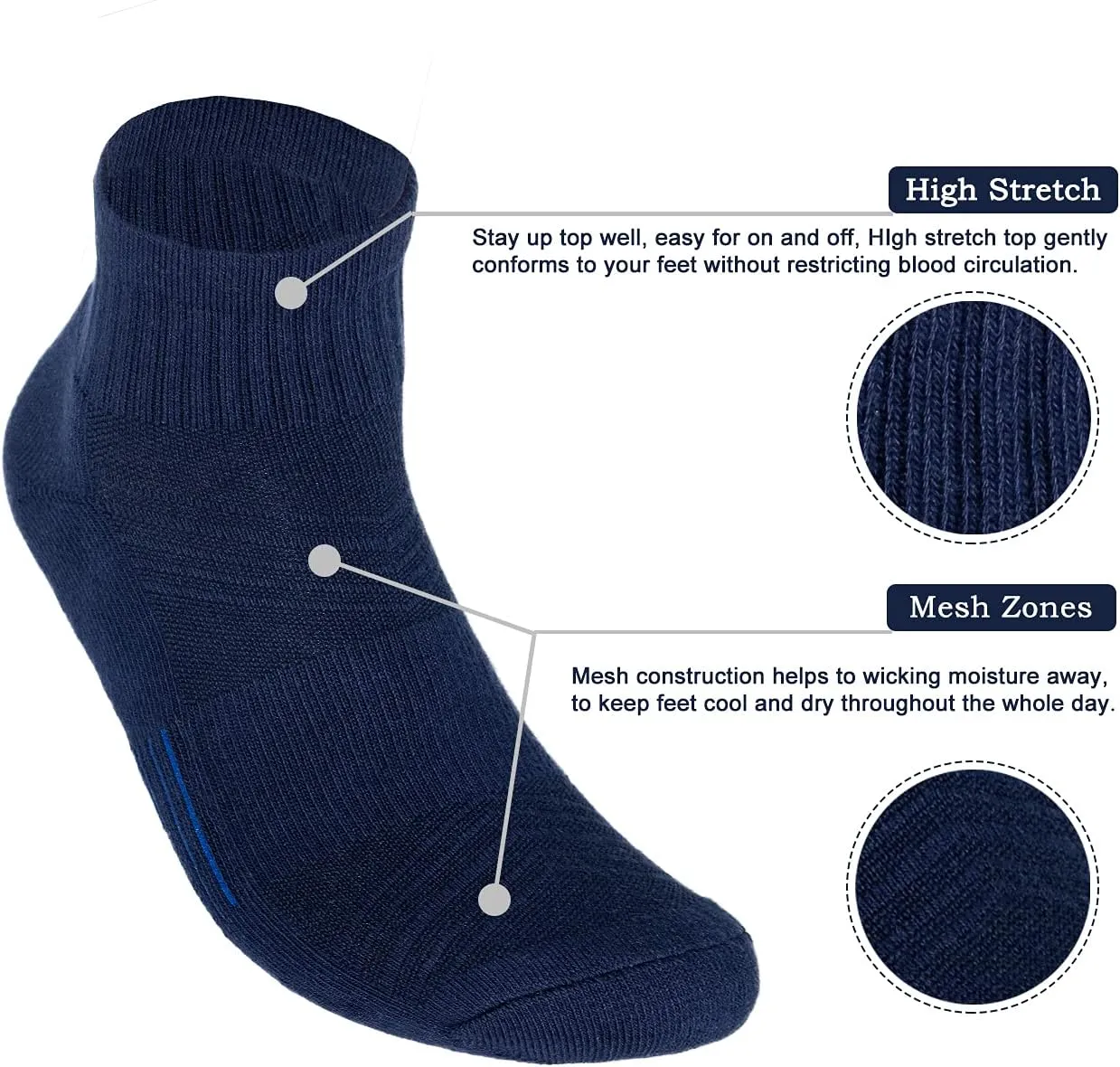 Mens Combed Cotton Cushioned Athletic Running Ankle Quarter Socks (2 Pack) /w Arch Compression