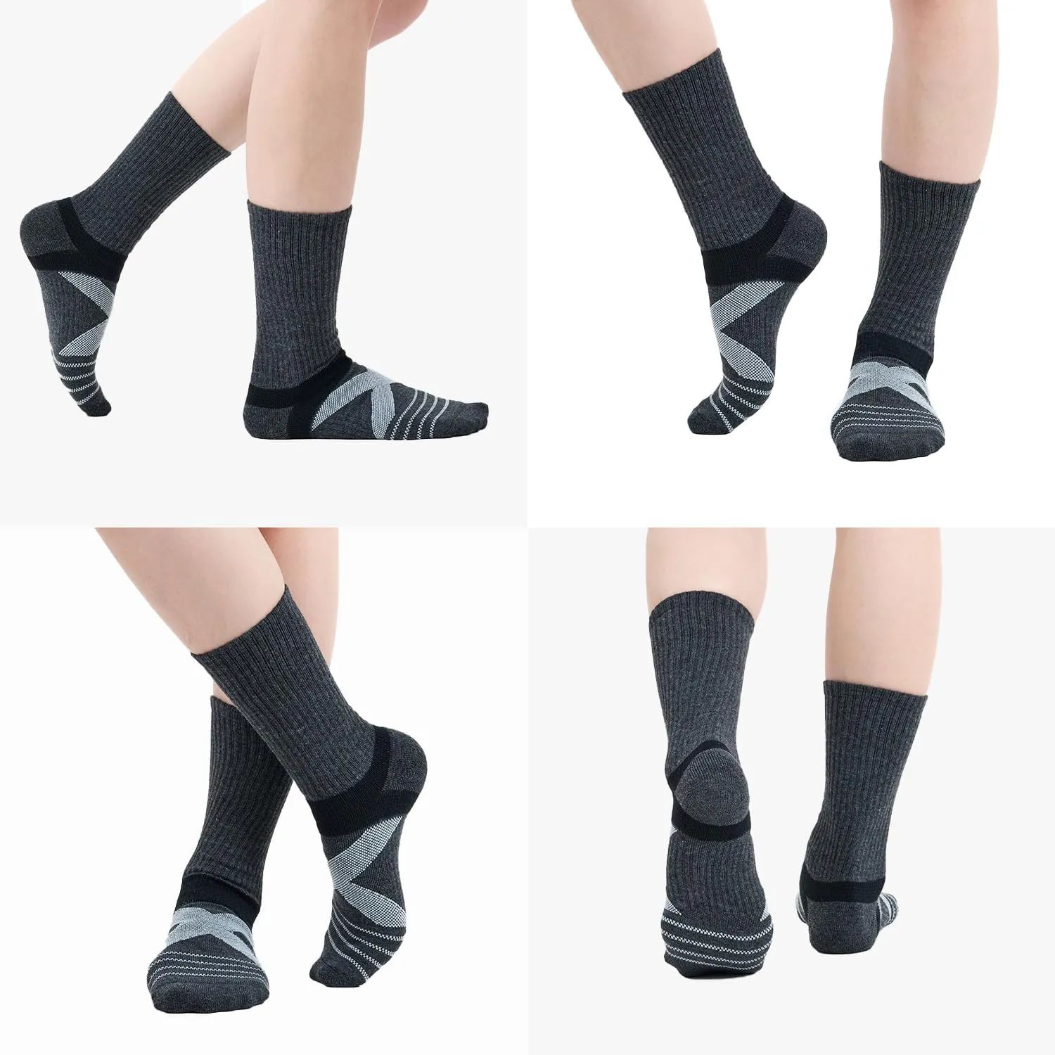 Men's Compression Athletic Cushioned Crew Socks (4 Pairs) Arch Support Hiking Walking Running Socks