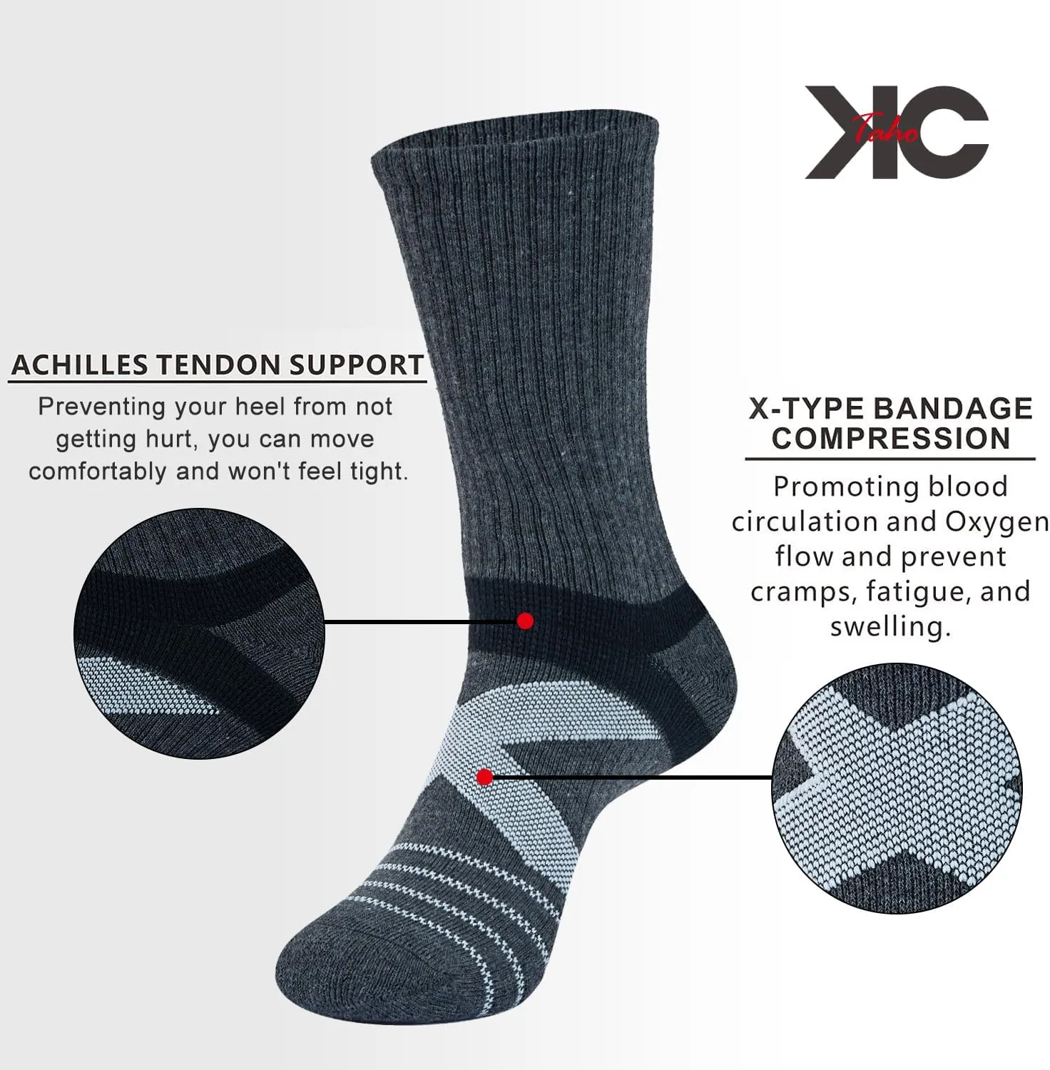Men's Compression Athletic Cushioned Crew Socks (4 Pairs) Arch Support Hiking Walking Running Socks
