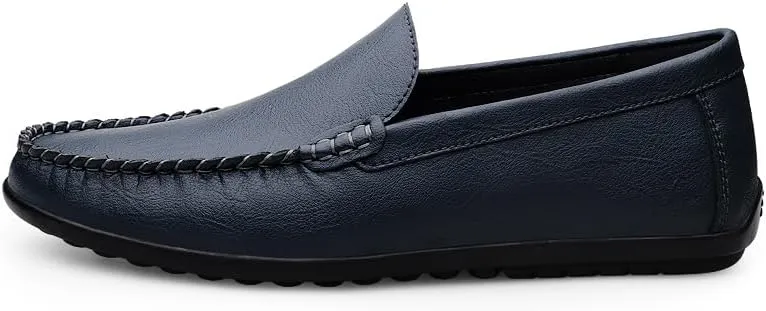 Men's Leather Driving Moccasins, Slip-On Loafers, Casual Flat Shoes, White