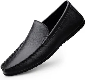 Men's Leather Driving Moccasins, Slip-On Loafers, Casual Flat Shoes, White