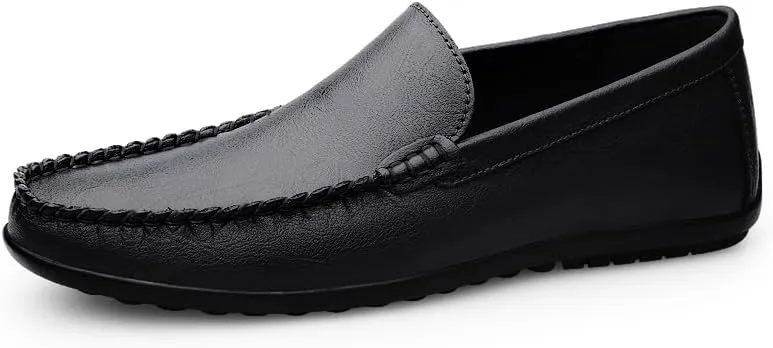 Men's Leather Driving Moccasins, Slip-On Loafers, Casual Flat Shoes, White
