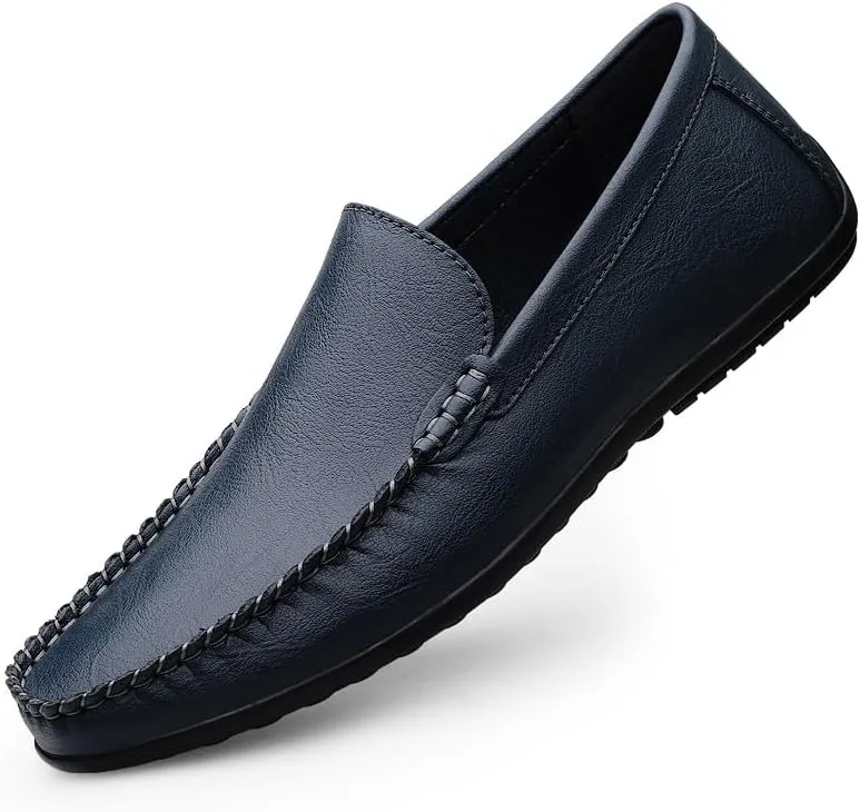 Men's Leather Driving Moccasins, Slip-On Loafers, Casual Flat Shoes, White