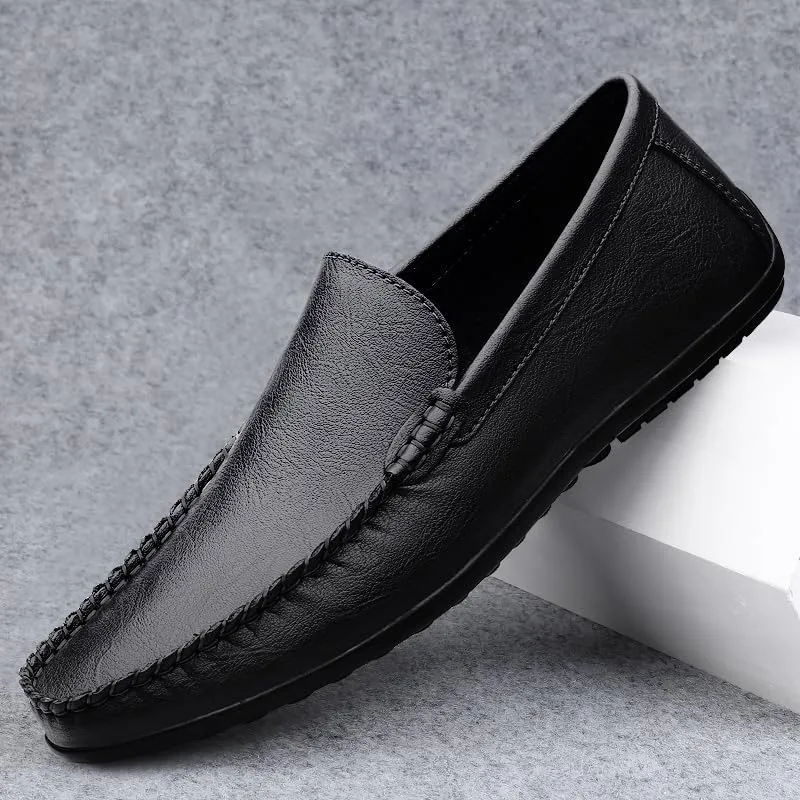 Men's Leather Driving Moccasins, Slip-On Loafers, Casual Flat Shoes, White