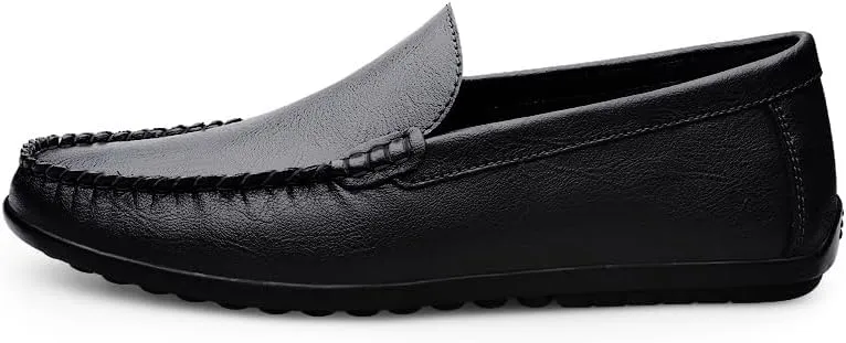 Men's Leather Driving Moccasins, Slip-On Loafers, Casual Flat Shoes, White