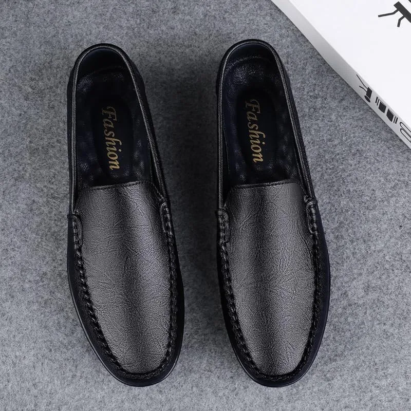 Men's Leather Driving Moccasins, Slip-On Loafers, Casual Flat Shoes, White