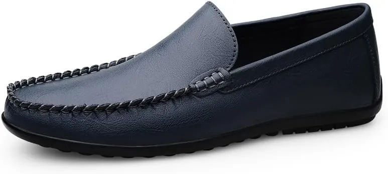 Men's Leather Driving Moccasins, Slip-On Loafers, Casual Flat Shoes, White
