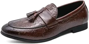Men's Loafers Shoes Burnished Toe Crocodile Print with Tassel Vegan Leather Comfortable Flat Heel Flexible Fashion Prom Slip-on