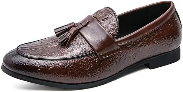 Men's Loafers Shoes Burnished Toe Crocodile Print with Tassel Vegan Leather Comfortable Flat Heel Flexible Fashion Prom Slip-on