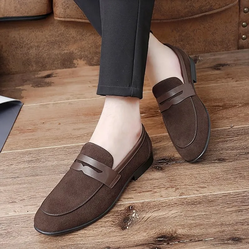 Men's Loafers Shoes Round Toe Suede Vamp Apron Toe Penny Loafers Anti-Slip Flat Heel Comfortable Casual Fashion Slip On