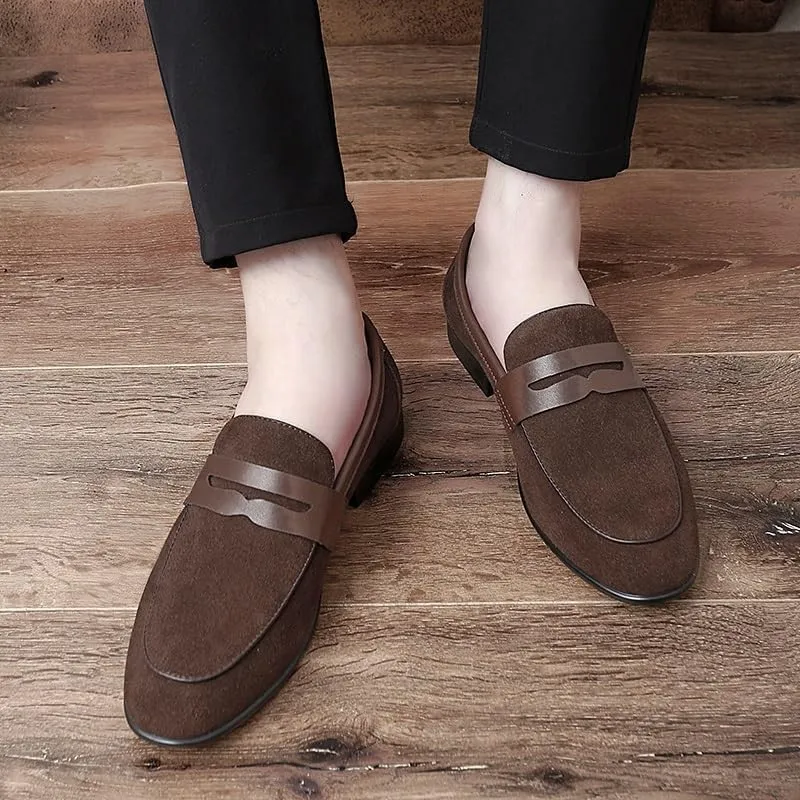Men's Loafers Shoes Round Toe Suede Vamp Apron Toe Penny Loafers Anti-Slip Flat Heel Comfortable Casual Fashion Slip On