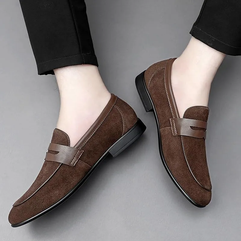 Men's Loafers Shoes Round Toe Suede Vamp Apron Toe Penny Loafers Anti-Slip Flat Heel Comfortable Casual Fashion Slip On