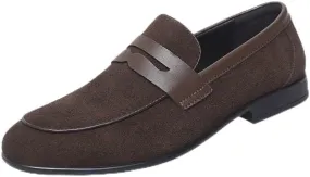 Men's Loafers Shoes Round Toe Suede Vamp Apron Toe Penny Loafers Anti-Slip Flat Heel Comfortable Casual Fashion Slip On