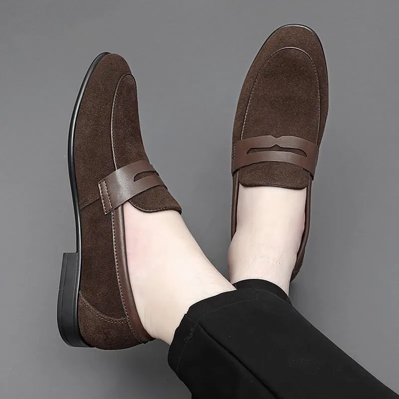 Men's Loafers Shoes Round Toe Suede Vamp Apron Toe Penny Loafers Anti-Slip Flat Heel Comfortable Casual Fashion Slip On