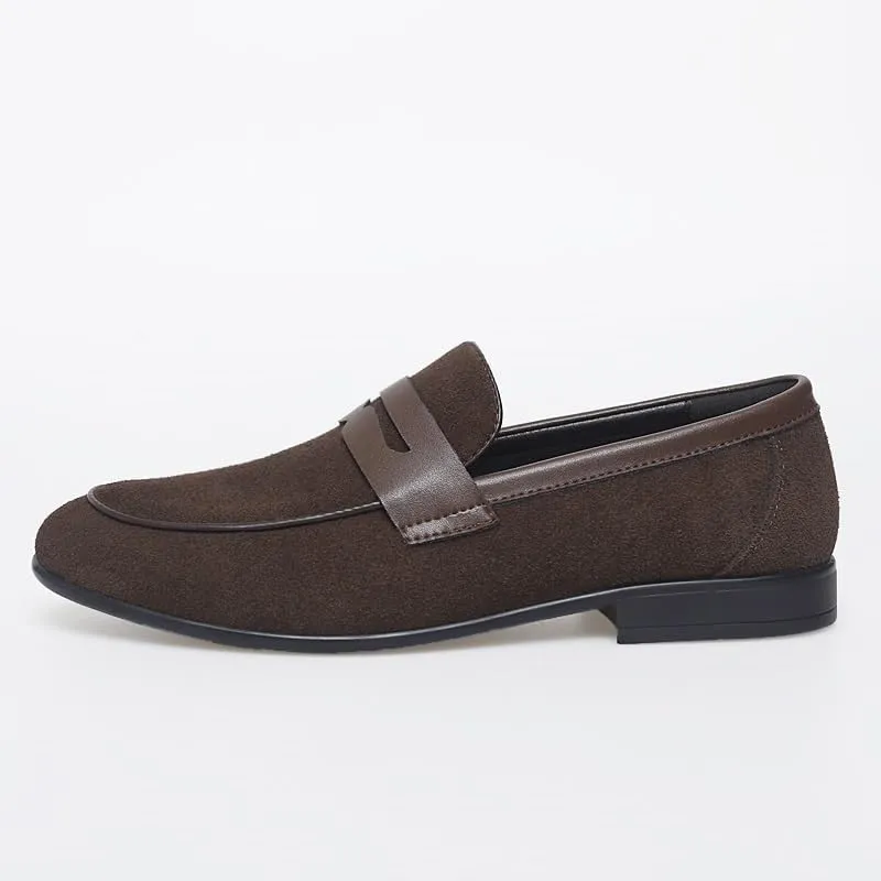 Men's Loafers Shoes Round Toe Suede Vamp Apron Toe Penny Loafers Anti-Slip Flat Heel Comfortable Casual Fashion Slip On
