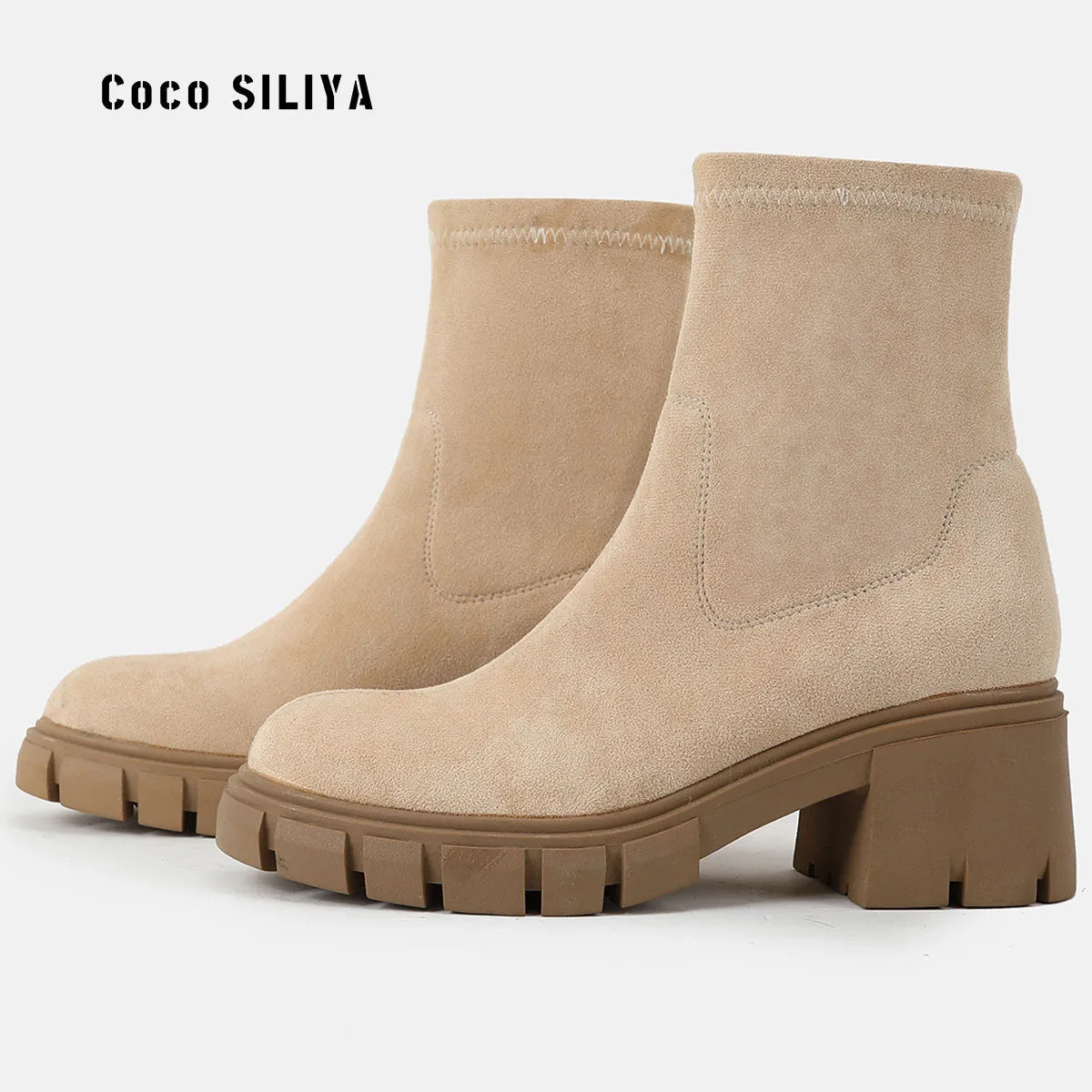 New Boots Black Thick Soled Raised Soled Round Headed Martin Boots Smoke Pipe Chelsea Short Boots Women's Autumn And Winter