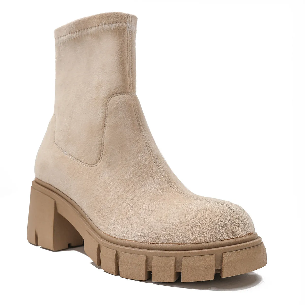 New Boots Black Thick Soled Raised Soled Round Headed Martin Boots Smoke Pipe Chelsea Short Boots Women's Autumn And Winter