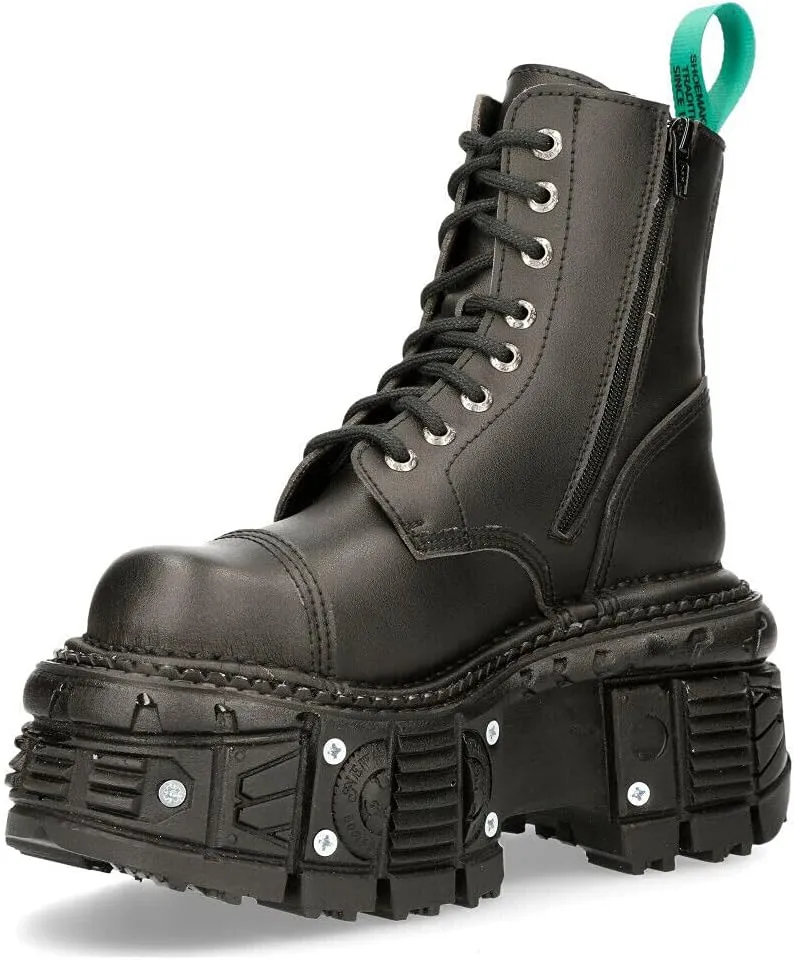 New Rock BOOTS TANKMILI083C-V2 VEGAN Leather Combat Black Platform Biker Goth Punk Shoes