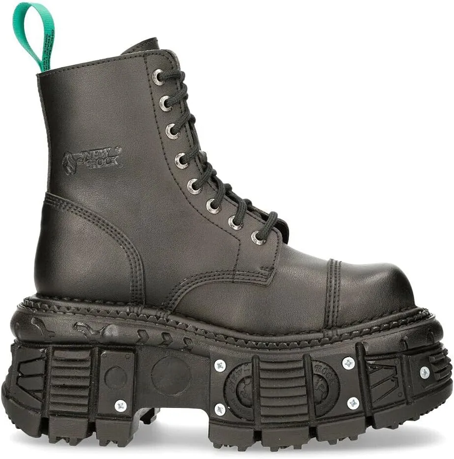 New Rock BOOTS TANKMILI083C-V2 VEGAN Leather Combat Black Platform Biker Goth Punk Shoes