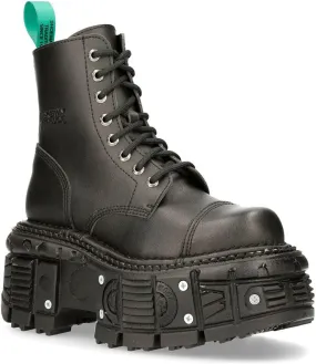 New Rock BOOTS TANKMILI083C-V2 VEGAN Leather Combat Black Platform Biker Goth Punk Shoes