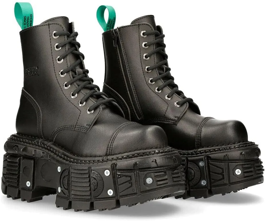 New Rock BOOTS TANKMILI083C-V2 VEGAN Leather Combat Black Platform Biker Goth Punk Shoes