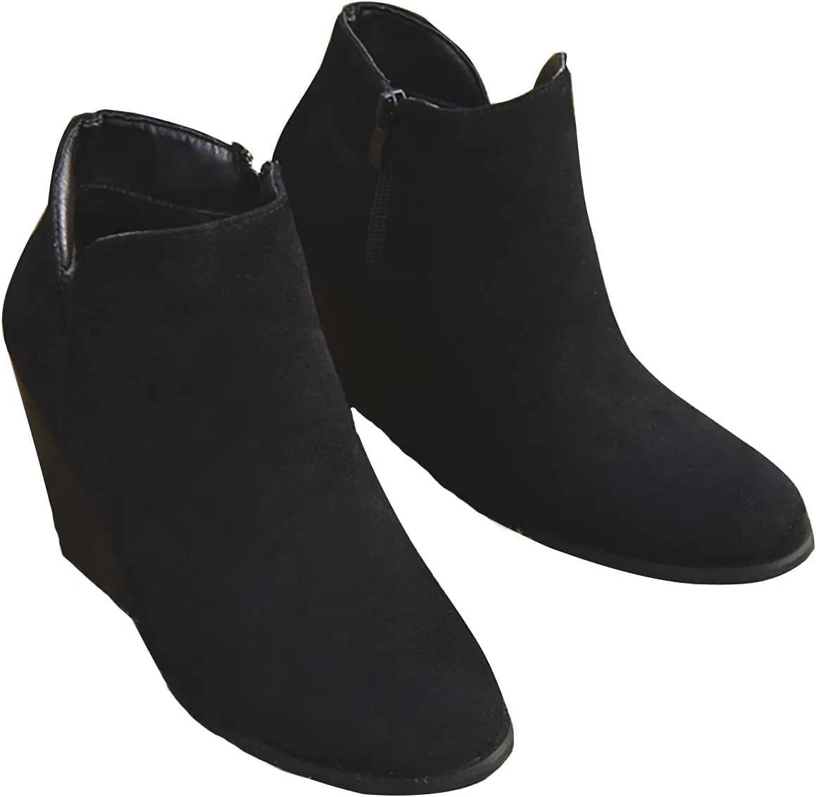oiangi womens booties and ankle boots Fashion round toe Zipper Suede Casual Wedge Platform high heels Comfortable waterproof Work Chunky shoes