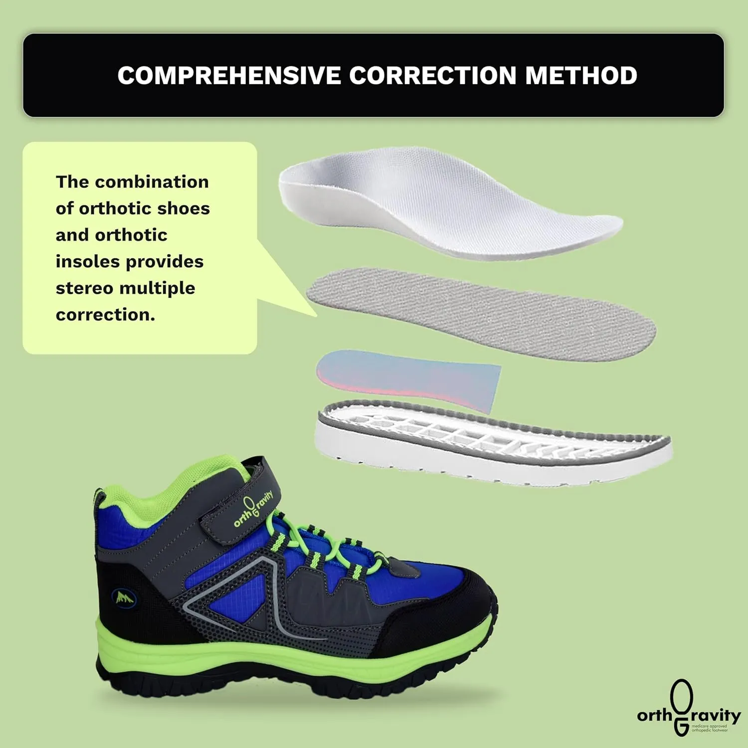 Orthopedic StrideCare 360 Kids High Top Sneakers, Wide Opening, Removable Inserts