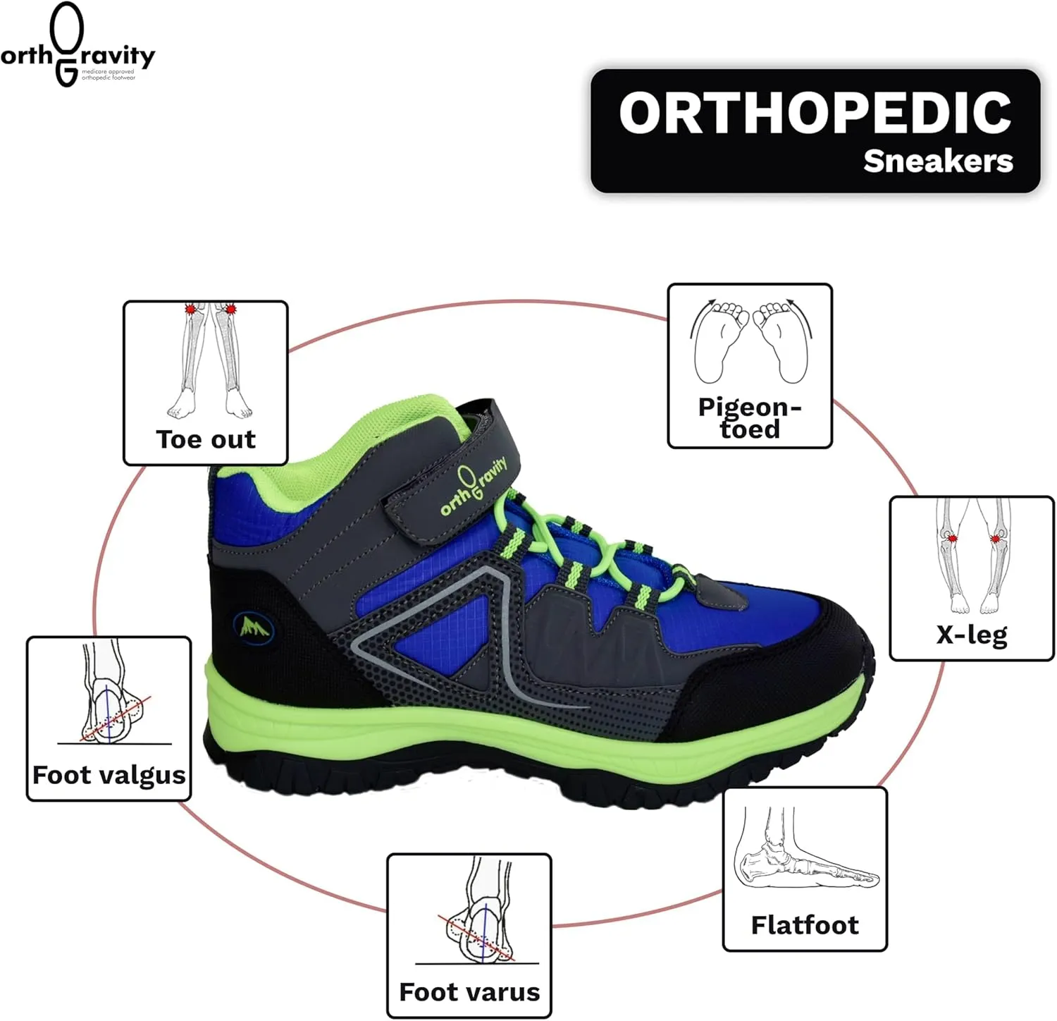 Orthopedic StrideCare 360 Kids High Top Sneakers, Wide Opening, Removable Inserts