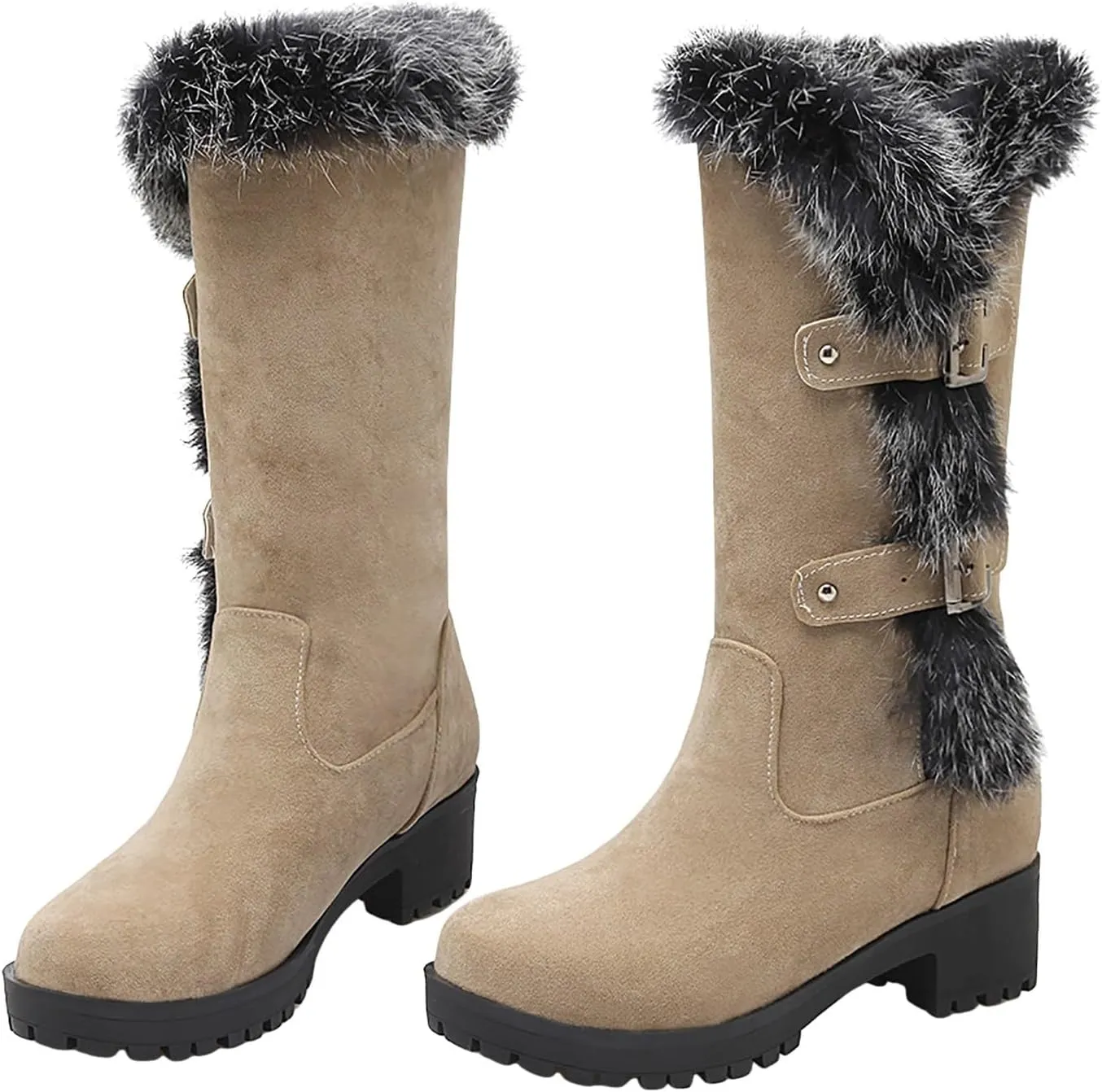 peqiut Cowboy Boots Woman Western Round Toe Suede Wide Width Flat Womens Boots Mid Calf Slouchy Winter Boots for Women
