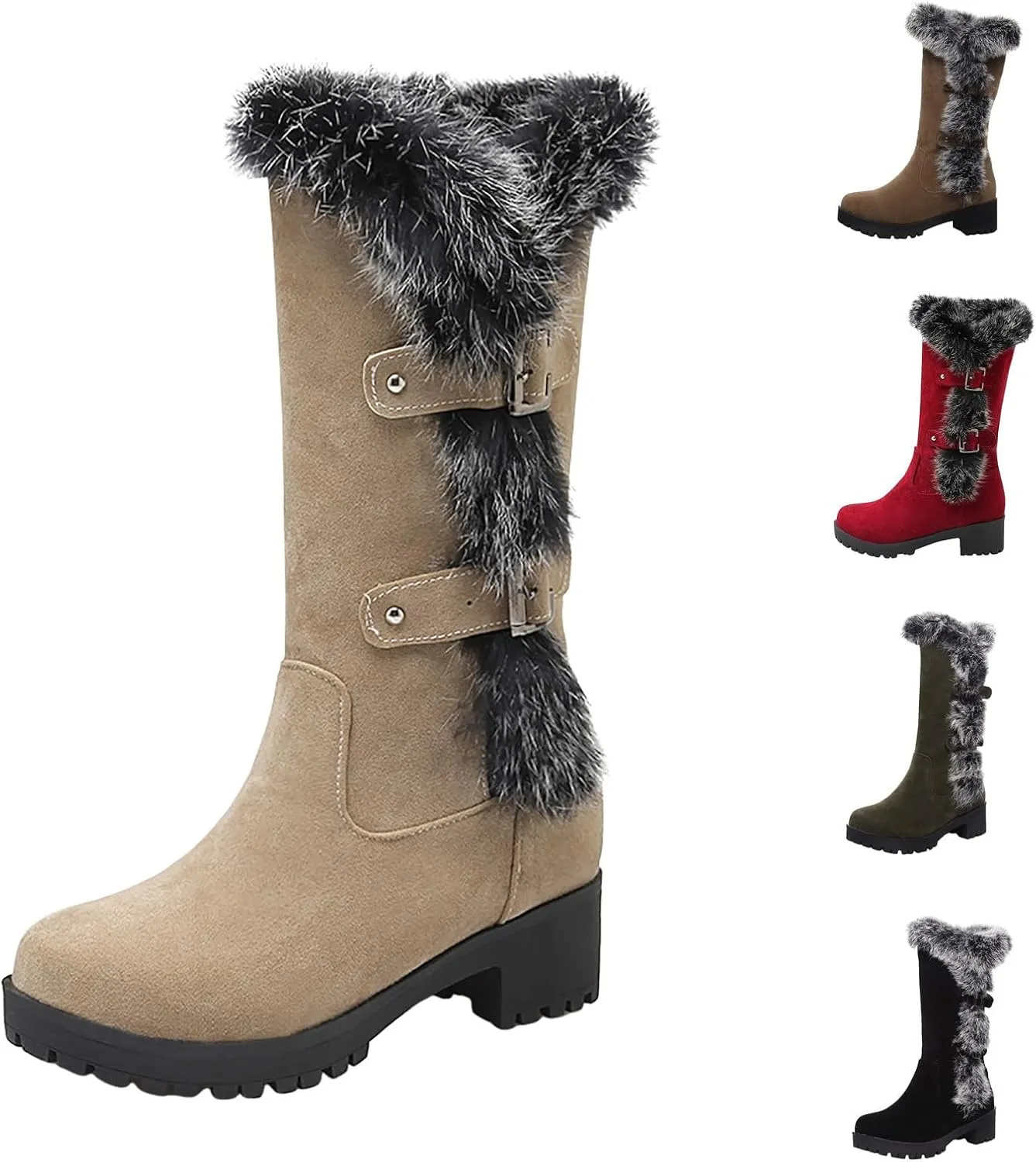 peqiut Cowboy Boots Woman Western Round Toe Suede Wide Width Flat Womens Boots Mid Calf Slouchy Winter Boots for Women