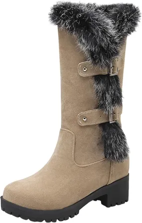 peqiut Cowboy Boots Woman Western Round Toe Suede Wide Width Flat Womens Boots Mid Calf Slouchy Winter Boots for Women
