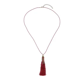 Pink tassel necklace on cord