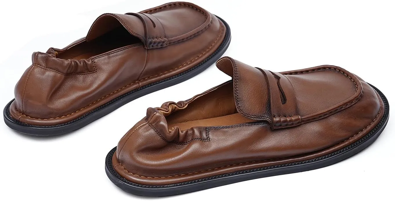 Santimon Men’s Slip-On Penny Loafers Dress Shoes – Soft Genuine Leather Moc Toe Mocasines with Non-Slip Sole, Comfortable Business Casual Mules & Clogs for Daily Wear and Travel