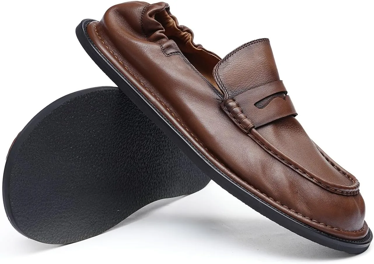 Santimon Men’s Slip-On Penny Loafers Dress Shoes – Soft Genuine Leather Moc Toe Mocasines with Non-Slip Sole, Comfortable Business Casual Mules & Clogs for Daily Wear and Travel