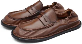 Santimon Men’s Slip-On Penny Loafers Dress Shoes – Soft Genuine Leather Moc Toe Mocasines with Non-Slip Sole, Comfortable Business Casual Mules & Clogs for Daily Wear and Travel