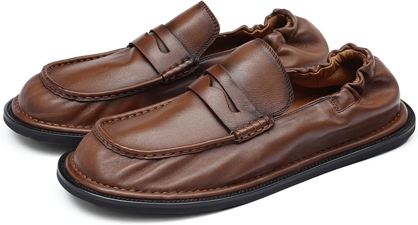 Santimon Men’s Slip-On Penny Loafers Dress Shoes – Soft Genuine Leather Moc Toe Mocasines with Non-Slip Sole, Comfortable Business Casual Mules & Clogs for Daily Wear and Travel