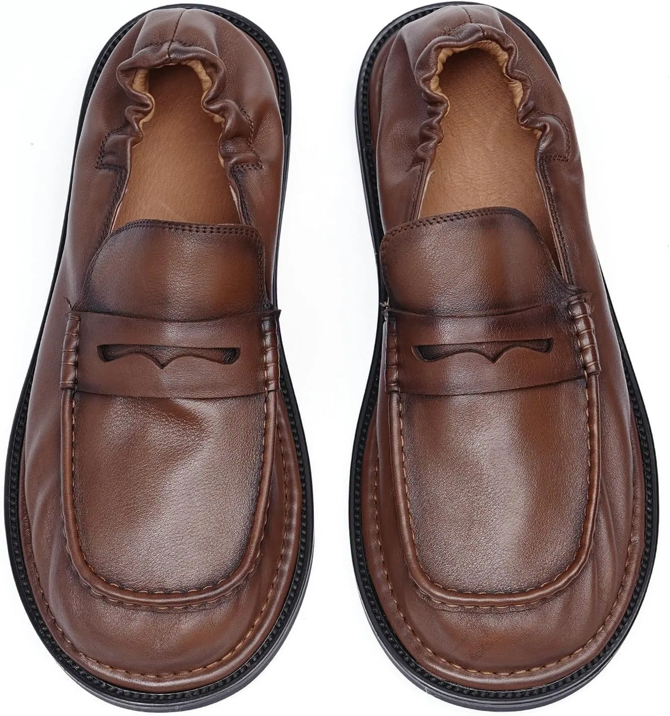 Santimon Men’s Slip-On Penny Loafers Dress Shoes – Soft Genuine Leather Moc Toe Mocasines with Non-Slip Sole, Comfortable Business Casual Mules & Clogs for Daily Wear and Travel