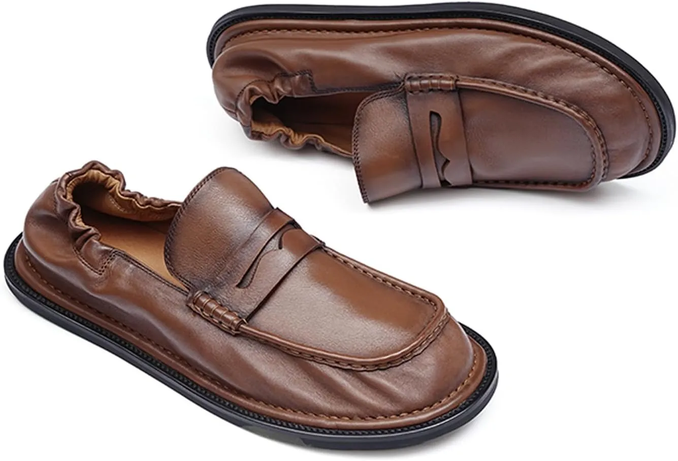 Santimon Men’s Slip-On Penny Loafers Dress Shoes – Soft Genuine Leather Moc Toe Mocasines with Non-Slip Sole, Comfortable Business Casual Mules & Clogs for Daily Wear and Travel