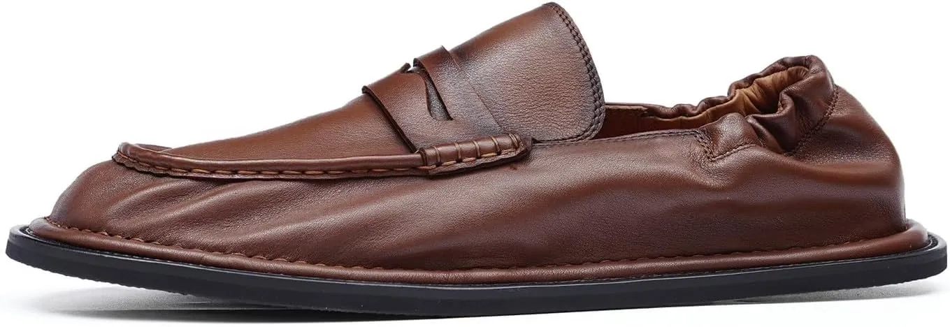 Santimon Men’s Slip-On Penny Loafers Dress Shoes – Soft Genuine Leather Moc Toe Mocasines with Non-Slip Sole, Comfortable Business Casual Mules & Clogs for Daily Wear and Travel