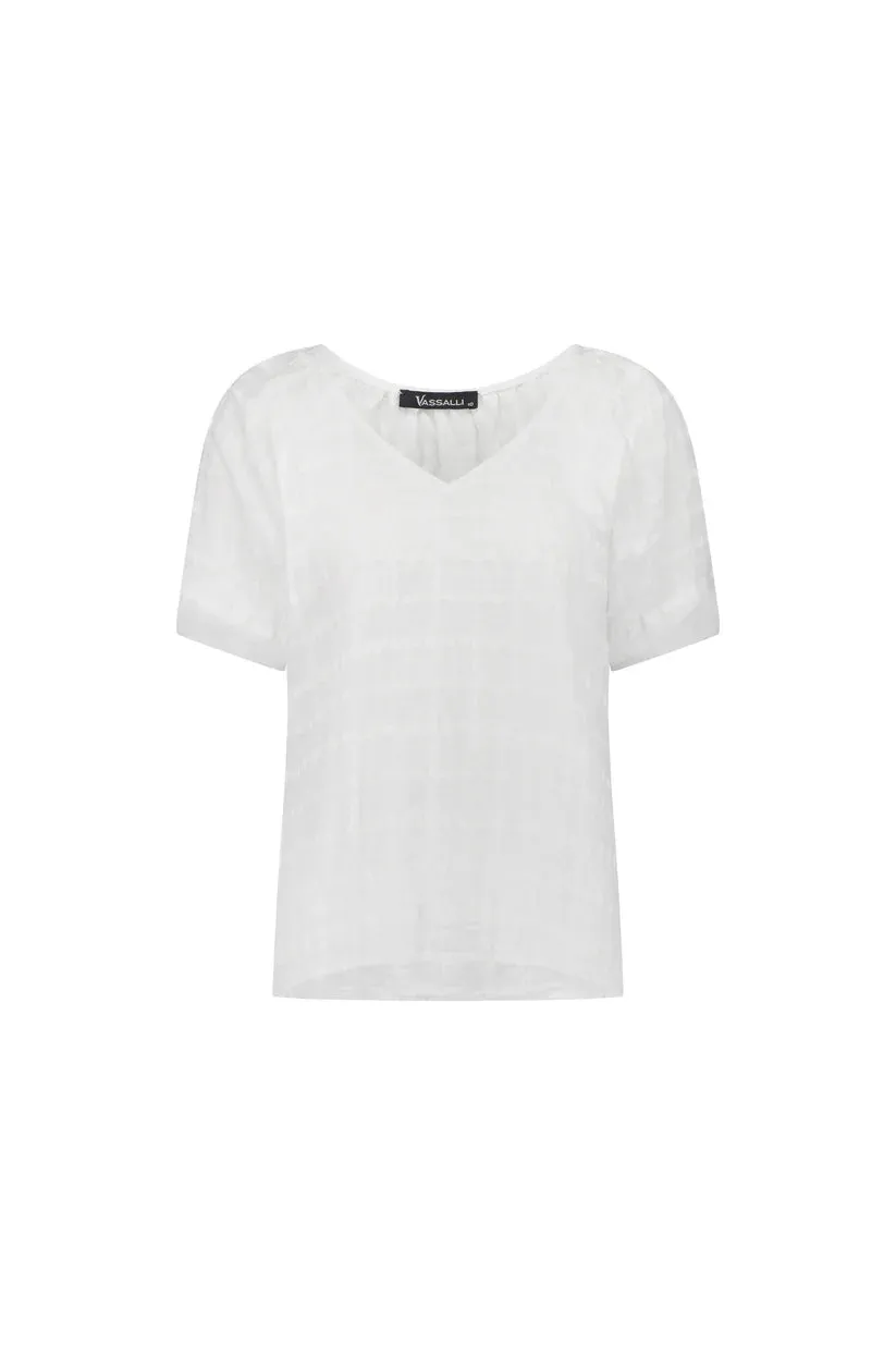 V-neck Top with Floaty Sleeve - 4454 - White
