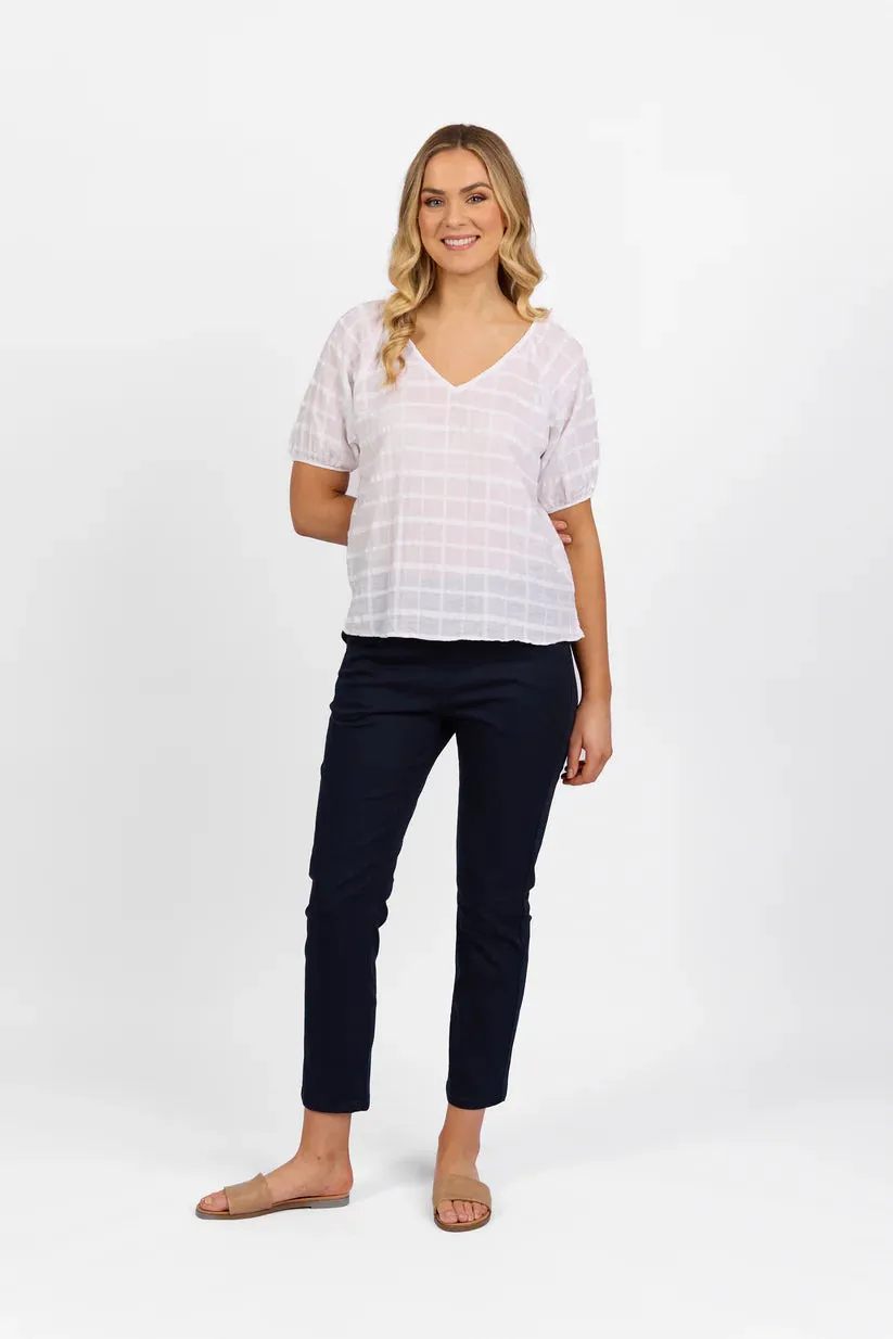 V-neck Top with Floaty Sleeve - 4454 - White