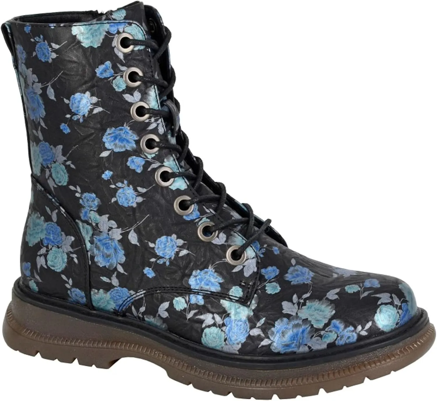 Womens Anneta 8 Eyelet Floral & Matallic Print Boots