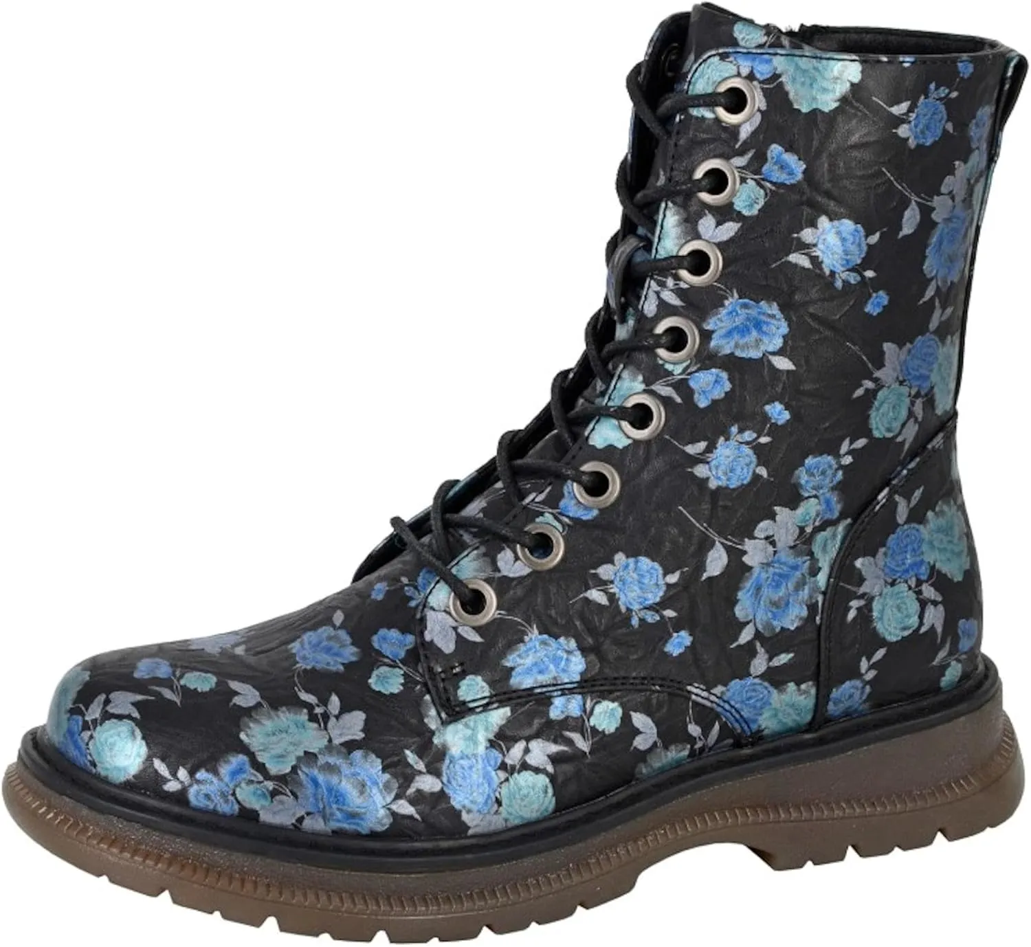 Womens Anneta 8 Eyelet Floral & Matallic Print Boots