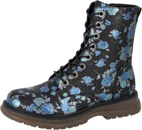 Womens Anneta 8 Eyelet Floral & Matallic Print Boots