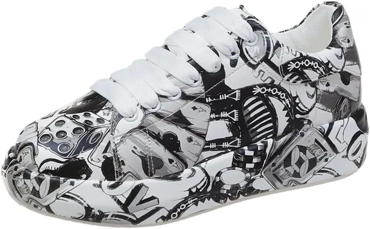 Women's Graffiti Printed Sneakers, Fashion Low top Sneakers, Casual Skates