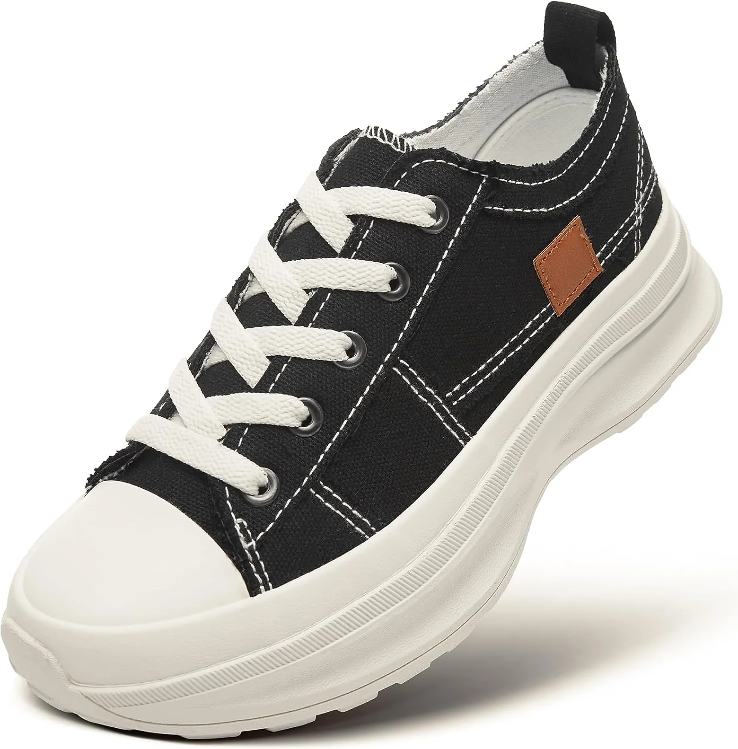 ZGR Womens Low Top Platform Sneakers,White Canvas Sneakers,Casual Platform Tennis Shoes